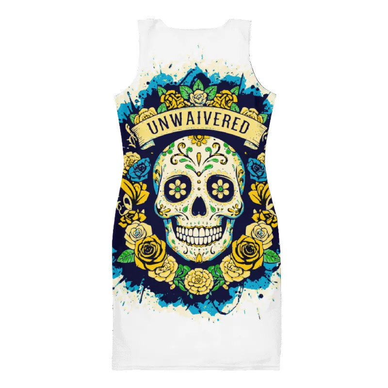 Dress with skull and floral design on a white background