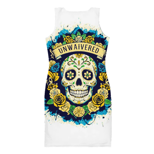 Dress with skull and floral design on a white background
