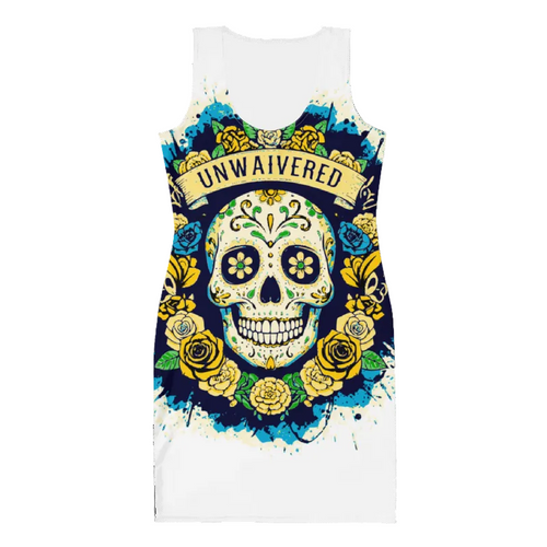 Dress with skull and floral design on a white background